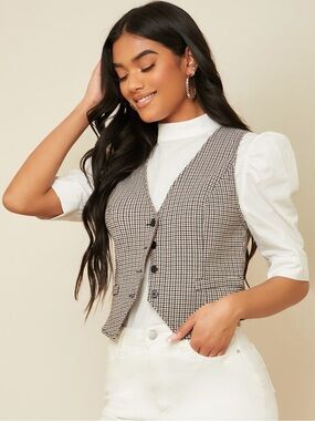 *UNWORN* Checked Houndstooth Buttoned Vest - Brown & Black